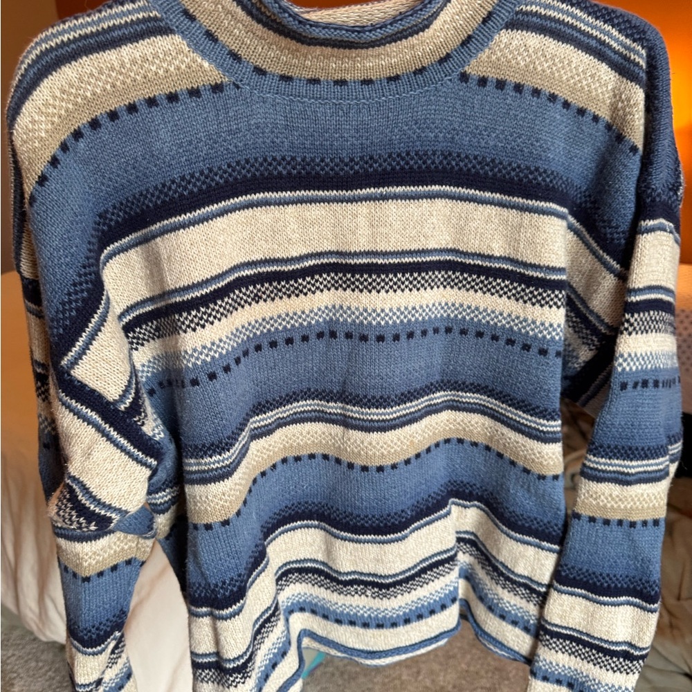 Vintage limitless Blue and Cream Striped Women's Sweater